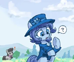Size: 355x295 | Tagged: safe, artist:plunger, derpibooru import, octavia melody, ponified, earth pony, pony, afterlife, clothes, confused, drawthread, duo, female, hat, image, jacket, mare, png, queen elizabeth ii, requested art