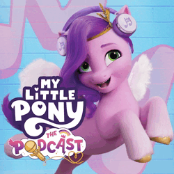 Size: 1080x1080 | Tagged: safe, derpibooru import, official, pipp petals, pegasus, pony, my little pony: a new generation, animated, female, flying, g5, headphones, image, mare, open mouth, open smile, podcast, smiling, solo, sound, sound only, spread wings, webm, wings