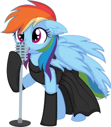 Size: 6262x7165 | Tagged: safe, artist:cyanlightning, derpibooru import, rainbow dash, pegasus, pony, .svg available, absurd resolution, clothes, dress, evening gloves, female, gloves, image, long gloves, mare, microphone, png, simple background, singing, smiling, solo, transparent background, vector