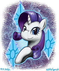 Size: 1000x1200 | Tagged: safe, artist:hiddelgreyk, derpibooru import, rarity, pony, unicorn, bust, cutie mark, cutie mark background, hoof on chest, image, looking at you, png, rarity day, simple background, transparent background