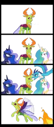 Size: 650x1514 | Tagged: safe, artist:sasha-flyer, derpibooru import, princess celestia, princess ember, princess luna, thorax, fire, image, png, simple background, transparent background, vector