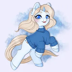 Size: 2048x2048 | Tagged: safe, artist:lumiychan, derpibooru import, oc, unofficial characters only, pony, unicorn, abstract background, blushing, clothes, colored hooves, eyelashes, female, horn, image, mare, png, solo, sweater, unicorn oc