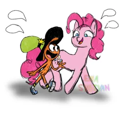 Size: 1280x1280 | Tagged: safe, artist:ema0rsully, derpibooru import, pinkie pie, earth pony, bonding, crossover, duo, image, jpeg, wander (wander over yonder), wander over yonder, word balloon