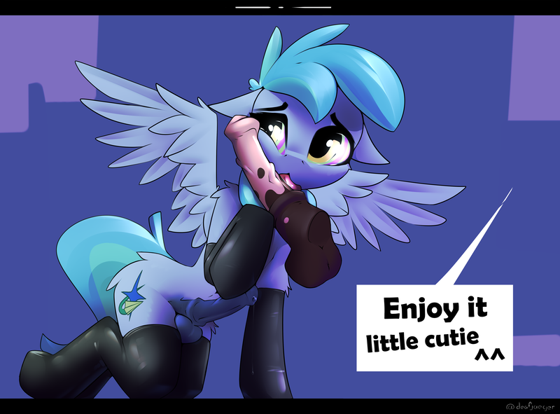 Size: 5850x4320 | Tagged: explicit, artist:deafjaeger, derpibooru import, oc, oc:siriusnavigator, unofficial characters only, pegasus, semi-anthro, clothes, dialogue, disembodied penis, dripping precum, gay, hypnosis, hypnotized, image, kaa eyes, kneeling, latex, latex socks, licking, licking cock, male, mottled genitals, nudity, oral, pegasus oc, penis, png, precum, sex, socks, speech bubble, spread wings, tongue out, wings