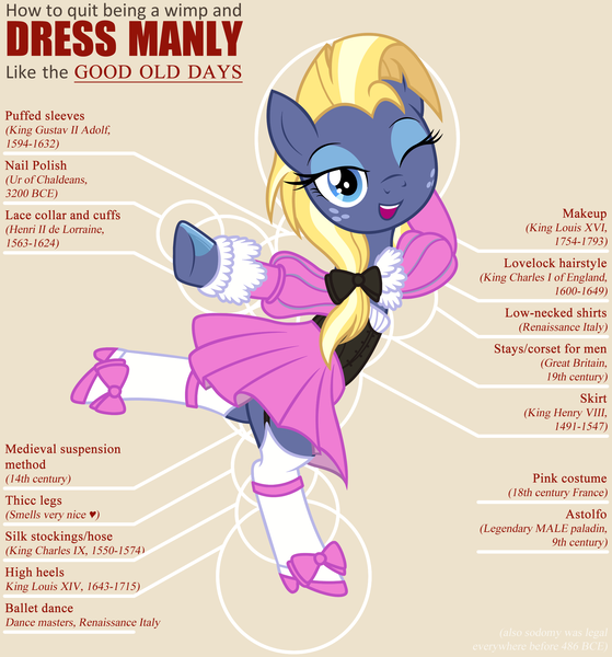 Size: 2132x2287 | Tagged: suggestive, artist:badumsquish, derpibooru import, star tracker, ponified, pony, adorasexy, ballet, bipedal, bow, clothes, collar, corset, crossdressing, crossplay, cuffs, cute, dancing, derpibooru exclusive, diagram, educational, eyeshadow, hair bow, high heels, history, hoof polish, how to, image, long mane, looking at you, lovelock, makeup, male, manly, manly as fuck, meme, one eye closed, open mouth, png, ponified meme, pose, pretty, sexy, shoes, show accurate, simple background, skirt, socks, solo, stallion, starcrossed, stockings, thigh highs, trackerbetes, trap, wink