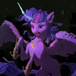 Size: 4096x4096 | Tagged: safe, artist:inkhooves, derpibooru import, twilight sparkle, twilight sparkle (alicorn), alicorn, pony, absurd resolution, black background, crystal horn, female, horn, image, jewelry, jpeg, mare, necklace, open mouth, simple background, solo, spread wings, wings