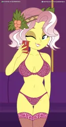 Size: 3150x6043 | Tagged: suggestive, artist:alandssparkle, derpibooru import, vignette valencia, human, equestria girls, belly button, bra, breasts, busty vignette valencia, clothes, derpibooru exclusive, female, fishnets, image, lace underwear, lingerie, looking at you, mobile phone, one eye closed, panties, phone, png, ribbon, selfie, smiling, smiling at you, socks, solo, solo female, stockings, thigh gap, thigh highs, underass, underwear, wink