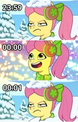 Size: 1280x1992 | Tagged: safe, derpibooru import, edit, edited screencap, screencap, posey (g5), earth pony, pony, my little pony: tell your tale, spoiler:g5, spoiler:my little pony: tell your tale, spoiler:tyts01e37, g5, happy new year, holiday, image, jpeg, posey bloom is not amused, snot, snow pun intended, solo, unamused