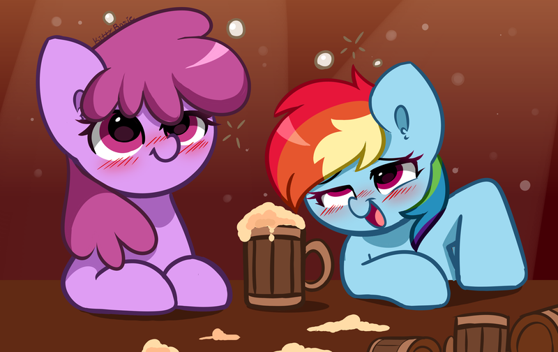 Size: 6672x4200 | Tagged: safe, artist:kittyrosie, derpibooru import, berry punch, berryshine, rainbow dash, earth pony, pegasus, pony, alcohol, blushing, drunk, drunker dash, duo, female, go home you're drunk, image, png