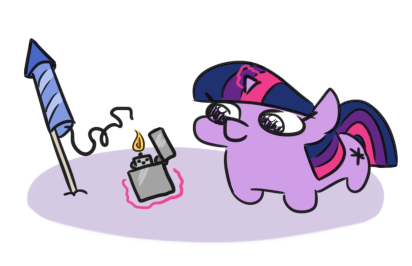 Size: 412x266 | Tagged: safe, artist:jargon scott, derpibooru import, twilight sparkle, pony, unicorn, female, filly, filly twilight sparkle, fireworks, image, levitation, lighter, magic, new year, png, simple background, solo, squatpony, telekinesis, this will end in explosions, twiggie, unicorn twilight, white background, younger