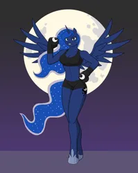 Size: 1280x1606 | Tagged: safe, artist:mgckfight, derpibooru import, princess luna, alicorn, anthro, boxing, bra, clothes, female, image, jpeg, solo, sports, underwear