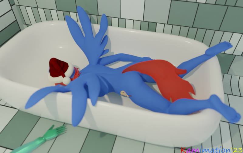 Size: 2280x1440 | Tagged: questionable, alternate version, artist:kamimation, derpibooru import, oc, oc:kam pastel, anthro, pegasus, plantigrade anthro, 3d, amputee, bathtub, blender, detached arm, face down, hangover, image, passed out, png, prosthetic limb, prosthetics, simple background, solo, spread legs, spread wings, spreading, watermark, wings