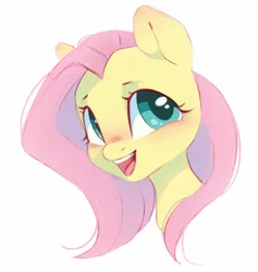 Size: 1008x1064 | Tagged: safe, artist:melodylibris, derpibooru import, fluttershy, pegasus, pony, blushing, bust, female, image, jpeg, mare, open mouth, open smile, portrait, simple background, smiling, solo, white background