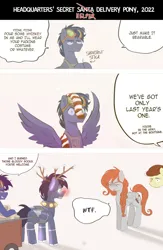 Size: 1024x1574 | Tagged: safe, artist:redheadfly, derpibooru import, pound cake, oc, oc:blazing sky, oc:lucky fly, pegasus, pony, fake antlers, female, glow, goggles, image, jpeg, male, mare, pegasus oc, red nose, wings