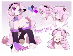 Size: 2250x1725 | Tagged: safe, artist:kisselmr, derpibooru import, oc, oc:violet love, unofficial characters only, earth pony, pony, cross-popping veins, earth pony oc, emanata, expressions, female, image, mare, png, reference, reference sheet, solo