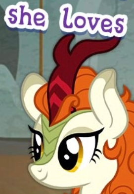 Size: 271x390 | Tagged: safe, derpibooru import, autumn blaze, kirin, cropped, english, female, gameloft, horn, image, meme, my little pony: magic princess, png, quill, solo, text, wow! glimmer