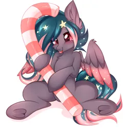 Size: 4000x4000 | Tagged: safe, artist:pesty_skillengton, derpibooru import, oc, oc:star universe, :p, blushing, candy, candy cane, cute, female, food, holiday, image, png, simple background, sitting, solo, solo female, spread wings, tongue out, white background, wings