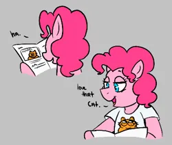 Size: 397x336 | Tagged: safe, artist:dsstoner, derpibooru import, pinkie pie, earth pony, pony, amused, comic, garfield, image, newspaper, png