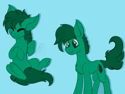 Size: 1280x960 | Tagged: safe, artist:brybrychan, derpibooru import, oc, unofficial characters only, earth pony, pony, blue background, chest fluff, duo, earth pony oc, image, png, simple background, smiling