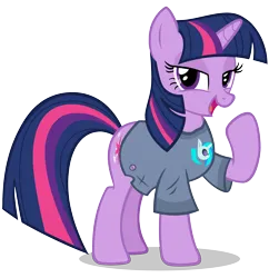 Size: 7829x8087 | Tagged: safe, artist:andoanimalia, edit, editor:anonymous, vector edit, twilight sparkle, vinyl scratch, pony, unicorn, a trivial pursuit, absurd resolution, clothes, cutie mark, female, image, mare, open mouth, png, shirt, simple background, solo, t-shirt, transparent background, unicorn twilight, vector, wingless, wingless edit
