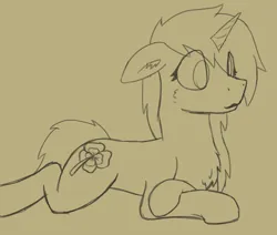Size: 3283x2783 | Tagged: safe, artist:al solae, derpibooru import, oc, oc:lucky day, unofficial characters only, pony, unicorn, chest fluff, clover, ear fluff, female, floppy ears, four leaf clover, horn, image, lying down, mare, png, sketch, solo, unicorn oc