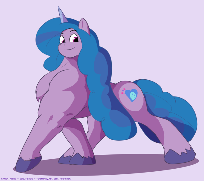Size: 4028x3570 | Tagged: safe, artist:pandatarius, derpibooru import, izzy moonbow, pony, unicorn, female, g5, image, muscles, muscular female, pecs, png, simple background, solo