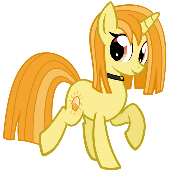 Size: 1500x1500 | Tagged: safe, artist:heliocentric, derpibooru import, oc, oc:amber flair, unofficial characters only, pony, unicorn, derpibooru community collaboration, 2023 community collab, choker, female, full body, heart, hooves, horn, image, mare, png, raised hoof, simple background, smiling, solo, tail, transparent background, two toned mane, two toned tail, unicorn oc