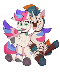 Size: 3200x3800 | Tagged: safe, artist:pedalspony, derpibooru import, oc, oc:pedals, oc:psi, hybrid, pegasus, pony, zebra, zony, derpibooru community collaboration, 2023 community collab, bracelet, derpibooru exclusive, duo, ear piercing, facial markings, feather, female, flower, happy, hoof heart, image, jewelry, male, mare, married, mouth hold, piercing, png, rose, simple background, stallion, stripes, tongue out, tongue piercing, transparent background, underhoof, wing hold, wings