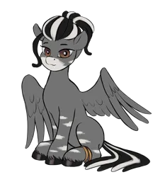 Size: 1132x1254 | Tagged: safe, derpibooru import, oc, oc:kujivunia, unofficial characters only, hybrid, pegasus, pony, zebra, zebrasus, derpibooru community collaboration, 2023 community collab, bracelet, dreadlocks, female, image, jewelry, mare, pegazebra, png, simple background, sitting, solo, transparent background