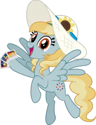 Size: 1148x1484 | Tagged: safe, artist:niggerfaggot, oc, oc:fair flyer, unofficial characters only, pegasus, pony, female, flower, flying, hat, image, mare, open mouth, photographs, png, simple background, snowpity inc., solo, sun hat, sunflower, transparent background