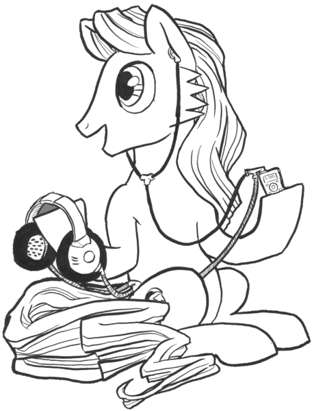 Size: 912x1200 | Tagged: safe, artist:abronyaccount, derpibooru import, oc, oc:phrase turner, unofficial characters only, earth pony, pony, derpibooru community collaboration, 2023 community collab, black and white, derpibooru exclusive, earbuds, grayscale, headphones, high res, image, ink drawing, long mane, long mane male, long tail, male, monochrome, mp3 player, png, sideburns, simple background, sitting, smiling, solo, stallion, tail, traditional art, transparent background