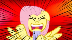 Size: 1280x720 | Tagged: safe, derpibooru import, fluttershy, pegasus, pony, angry, image, iphone, jpeg, motion lines, phone, screaming, yelling