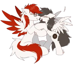 Size: 2000x1800 | Tagged: safe, artist:coarfdraw, derpibooru import, oc, oc:driftbeat, oc:jet blast, unofficial characters only, pegasus, pony, derpibooru community collaboration, 2023 community collab, blushing, boop, colored wings, colored wingtips, cute, derpibooru exclusive, ear fluff, eyes closed, feather, female, floppy ears, fluffy, glasses, happy, hoof fluff, image, jet engine, male, mare, noseboop, open mouth, open smile, photo, png, raised hoof, red mane, shipping, smiling, spread wings, stallion, straight, white coat, wingboner, wings