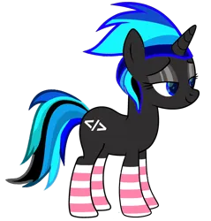 Size: 2268x2376 | Tagged: safe, artist:emperor-anri, artist:nooneknown_pl, derpibooru import, oc, oc:source code, unofficial characters only, pony, unicorn, base used, clothes, derpibooru exclusive, female, horn, image, lidded eyes, mare, png, simple background, socks, solo, striped socks, transparent background, unicorn oc