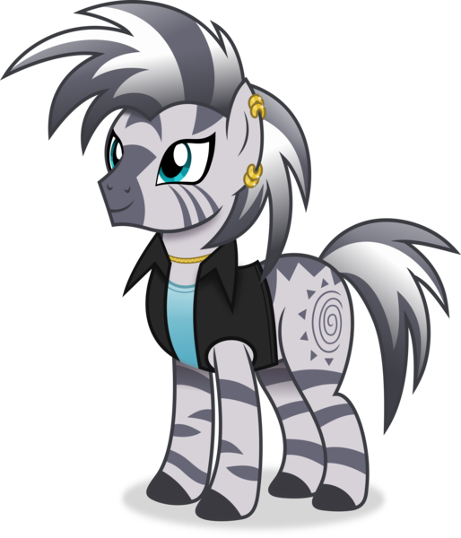 Size: 4042x4717 | Tagged: safe, artist:anime-equestria, derpibooru import, zecora, zebra, alternate hairstyle, clothes, ear piercing, female, image, jewelry, necklace, piercing, png, shirt, simple background, smiling, solo, transparent background, vector