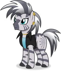 Size: 4042x4717 | Tagged: safe, artist:anime-equestria, derpibooru import, zecora, zebra, alternate hairstyle, clothes, ear piercing, female, image, jewelry, necklace, piercing, png, shirt, simple background, smiling, solo, transparent background, vector