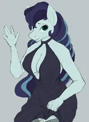 Size: 3002x4096 | Tagged: suggestive, artist:ryanmandraws, derpibooru import, coloratura, anthro, earth pony, big breasts, breasts, busty coloratura, clothes, colored, dress, fancy, female, image, jpeg, smiling, solo, solo female, waving, wip