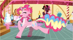 Size: 1173x654 | Tagged: safe, artist:alister-calouro, derpibooru import, pinkie pie, oc, oc:sugary bullet, earth pony, pony, colt, eyes closed, female, foal, hide and seek, hiding, image, jpeg, male, mare, mother and child, mother and son, offspring, parent:cheese sandwich, parent:pinkie pie, parents:cheesepie, rainbow power