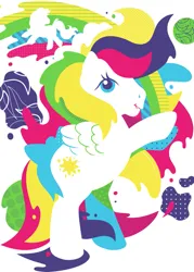Size: 857x1200 | Tagged: safe, derpibooru import, official, pegasus, pony, abstract, bow, g1, image, jpeg, paint splatter, rearing, retro, silhouette, starshine (g1), tail, tail bow