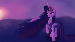 Size: 7000x3908 | Tagged: safe, artist:gentleshy, derpibooru import, twilight sparkle, twilight sparkle (alicorn), alicorn, pony, absurd resolution, field, image, long mane, long tail, one wing out, png, purple, raised hoof, solo, tail, wings