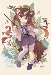 Size: 2800x4096 | Tagged: safe, artist:saxopi, derpibooru import, oc, unofficial characters only, bear, fish, semi-anthro, unicorn, blouse, clothes, fishing, fishing lure, fishing rod, hat, image, jpeg, shoes, skirt, socks, solo