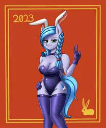 Size: 1500x1800 | Tagged: suggestive, artist:zachc, derpibooru import, oc, oc:sapphire crystal, unofficial characters only, anthro, pegasus, bunny ears, bunny suit, clothes, commission, female, image, jpeg, looking at you
