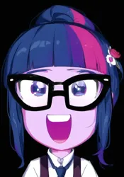 Size: 448x640 | Tagged: safe, derpibooru import, machine learning generated, sci-twi, twilight sparkle, human, equestria girls, :d, anime, female, image, open mouth, open smile, pinegraph, png, simple background, smiling