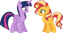 Size: 5693x3000 | Tagged: safe, alternate version, artist:cloudyglow, derpibooru import, sunset shimmer, twilight sparkle, twilight sparkle (alicorn), alicorn, pony, unicorn, equestria girls, equestria girls series, forgotten friendship, duo, duo female, female, image, looking at each other, looking at someone, png, simple background, transparent background, vector