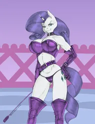 Size: 1000x1307 | Tagged: suggestive, artist:baron engel, color edit, derpibooru import, edit, editor:renofox, rarity, anthro, unicorn, belt, big breasts, black and white, boots, bracelet, breast edit, breasts, bustier, busty rarity, choker, cleavage, clothes, colored, dominatrix, evening gloves, female, femdom, flat colors, gloves, grayscale, hand on hip, hatching (technique), horn, horn ring, image, jewelry, leather, leather boots, leather gloves, long gloves, mixed media, monochrome, panties, patreon, patreon reward, pencil drawing, png, purple panties, raridom, riding crop, ring, shoes, simple background, solo, solo female, spiked belt, spiked choker, spiked wristband, thong, traditional art, underwear, white background, wristband