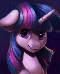 Size: 1200x1473 | Tagged: safe, artist:camyllea, derpibooru import, twilight sparkle, pony, bust, eye reflection, female, image, mare, png, portrait, reflection, solo, solo female, starry background, stars