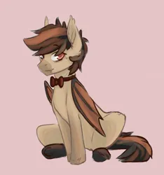 Size: 1135x1215 | Tagged: safe, derpibooru import, oc, oc:cyrus, unofficial characters only, bat pony, pony, bat pony oc, bat wings, bowtie, clothes, heterochromia, image, jpeg, simple background, socks, solo, wings