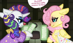 Size: 2538x1516 | Tagged: safe, artist:nootaz, derpibooru import, fluttershy, rarity, pegasus, pony, unicorn, barotrauma, clown, clown makeup, clown nose, clownity, derpibooru exclusive, honk, honkmother, image, nuclear fuel rods, nuclear reactor, png, reactor, red nose, speech bubble, submarine
