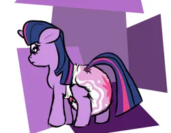 Size: 1168x909 | Tagged: suggestive, artist:f-factory, derpibooru import, twilight sparkle, pony, unicorn, abstract background, cutie mark diapers, diaper, diaper fetish, female, fetish, floppy ears, image, looking back, mare, non-baby in diaper, png, poofy diaper, solo, solo female, unicorn twilight