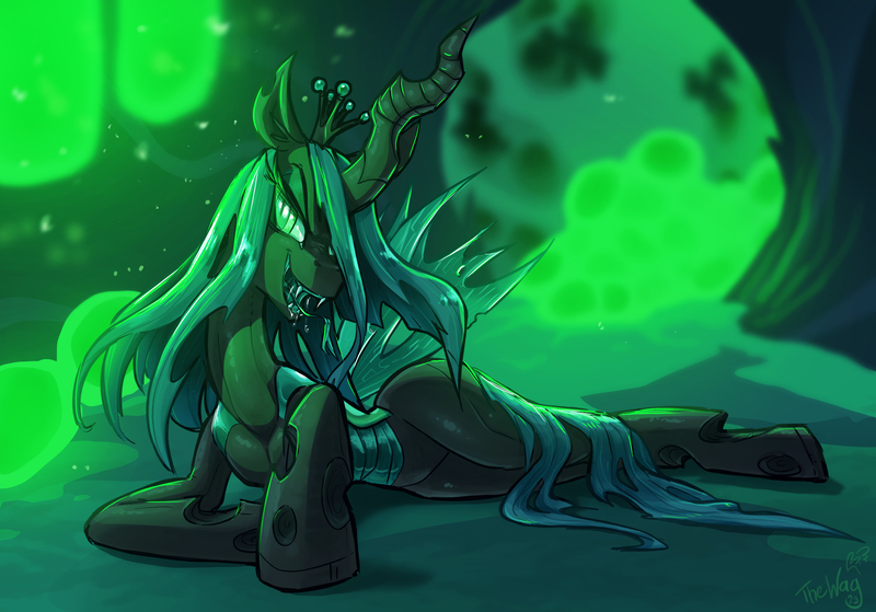 Size: 2578x1800 | Tagged: safe, artist:the-wag, derpibooru import, queen chrysalis, egg, explicit source, image, jpeg, solo